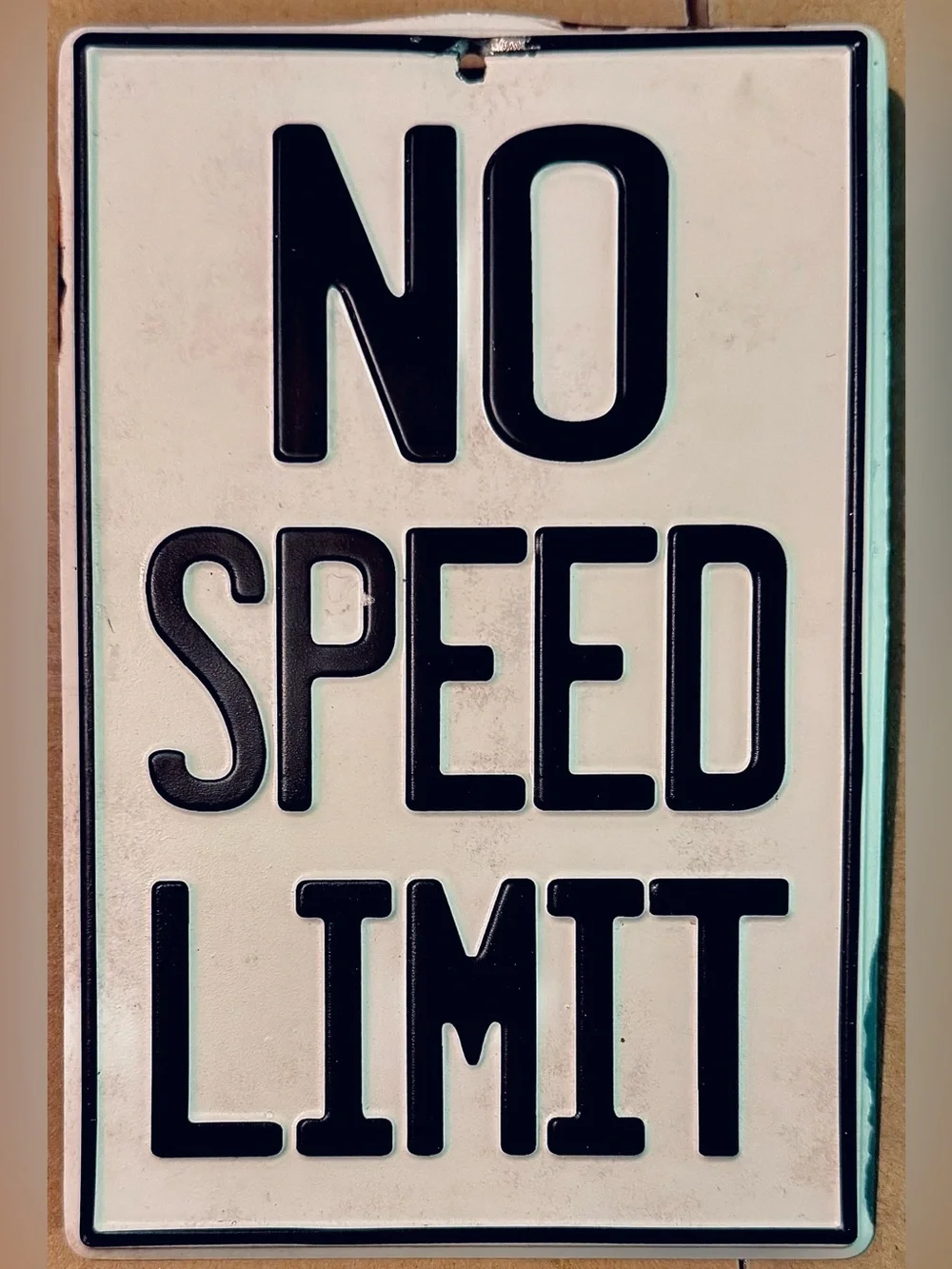SMALL/MINI — “No Speed Limit” — Wall Sign - Black on RUSTIC/AGED Cream